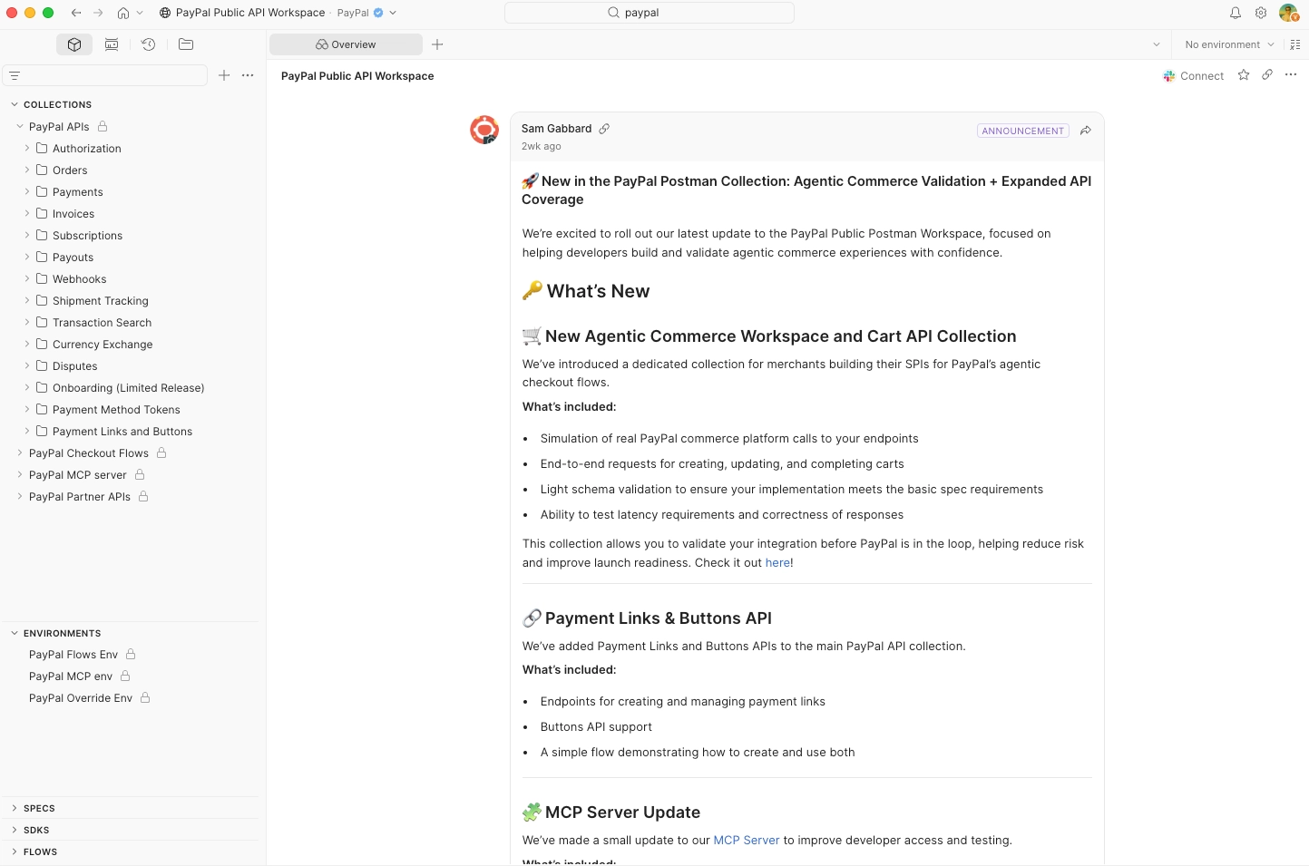 PayPal Public Workspace on the Postman API Network